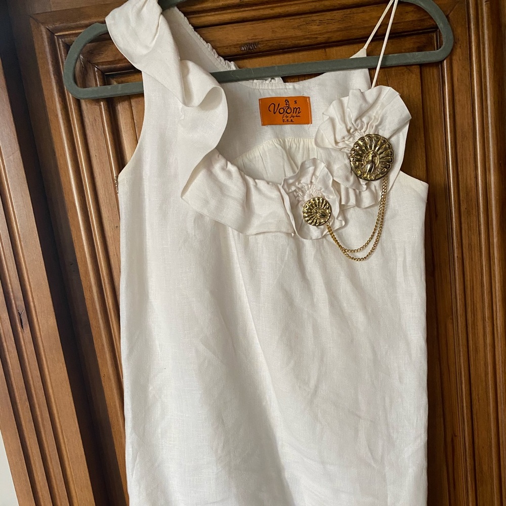Voom Linen Gold Detailed One Shoulder Dress